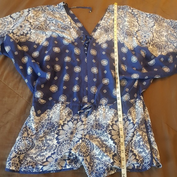 Bacio Womens Romper Shorts Size Large Boho Short sleeve bohemian Blue Gypsy - Picture 8 of 12